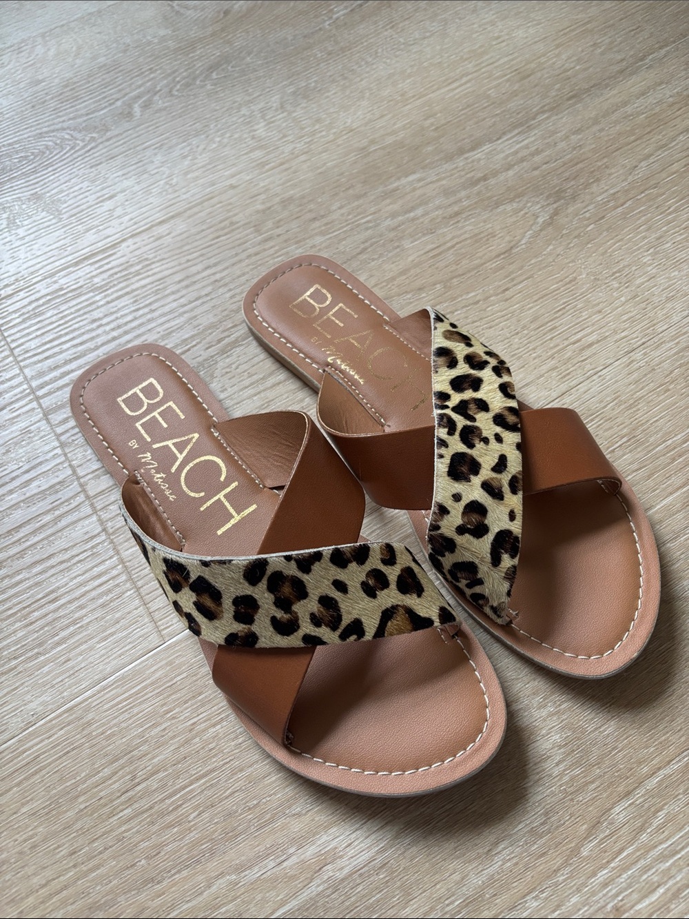 Beach by Matisse Tan Leopard Crossband Slide Sandals